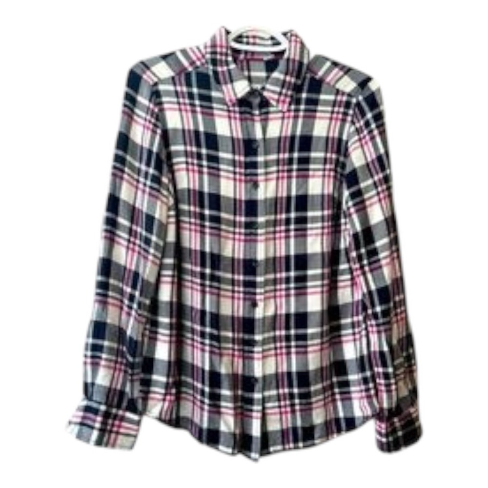 NWT Dalia Womens Plaid Button Down Shirt Sz M Black White Pink Check Long Sleeve